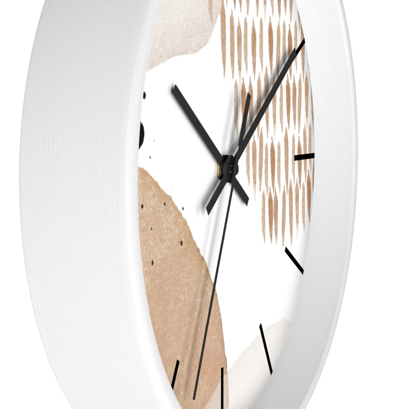 Wood,  Wall Clock, Beige Black 10"