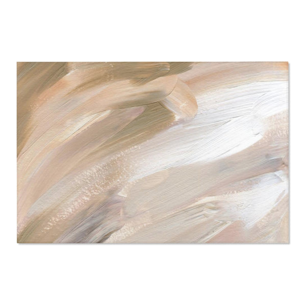 Abstract Boho Area Rug | White Beige Acrylic