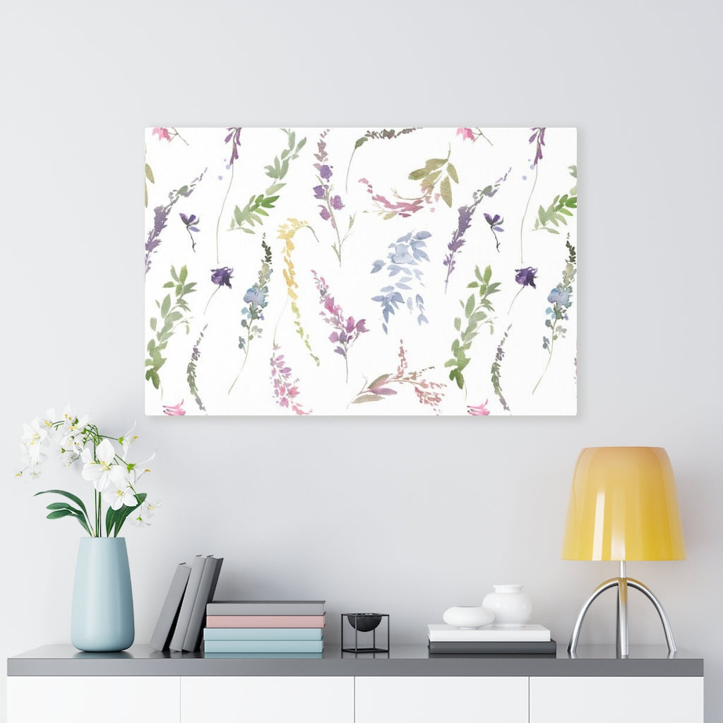 FLORAL WALL CANVAS ART | White Lavender Blue Pink