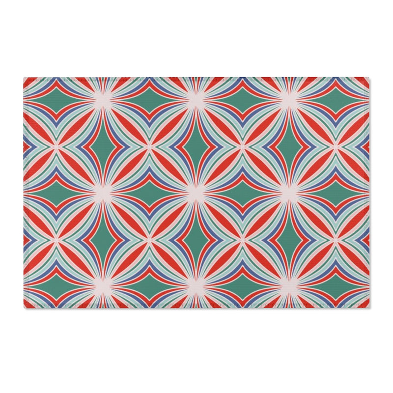 Abstract Boho Area Rug | Green Red Pattern