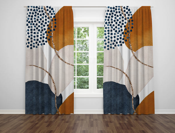 Abstract Window Curtains | Burnt Orange Navy blue