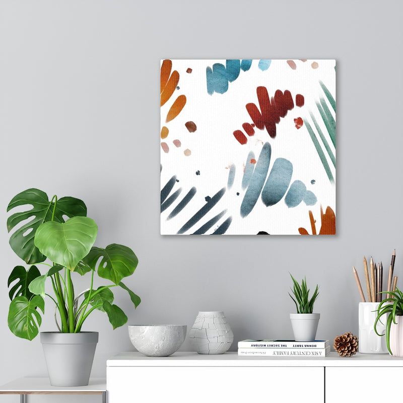 Abstract Canvas Art | White Dusty Blue Green Rust Yellow