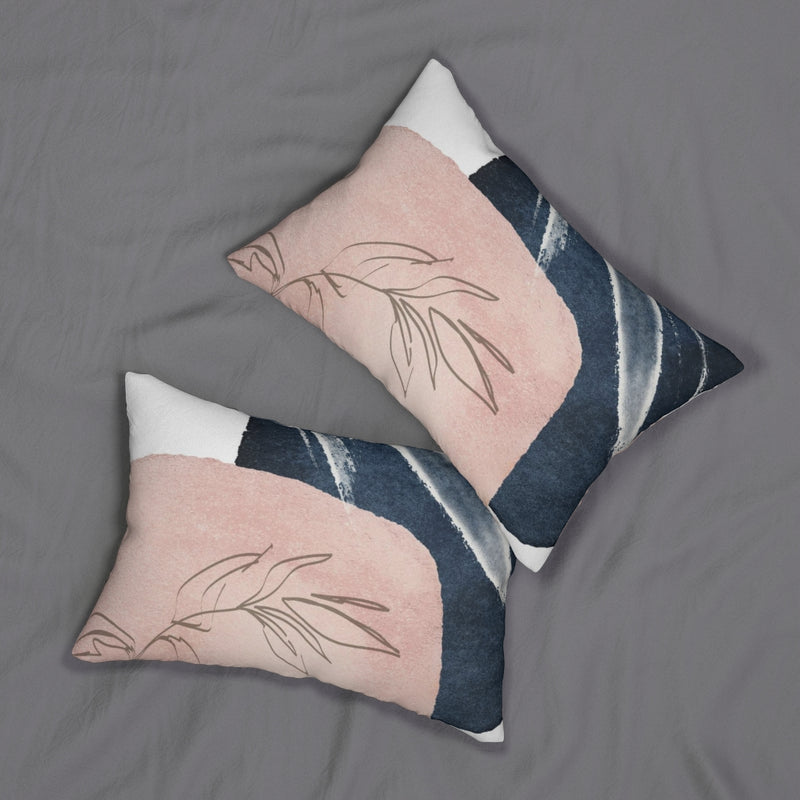 Boho Chic Lumbar Throw Pillow | Minimalist Blush Pink Navy