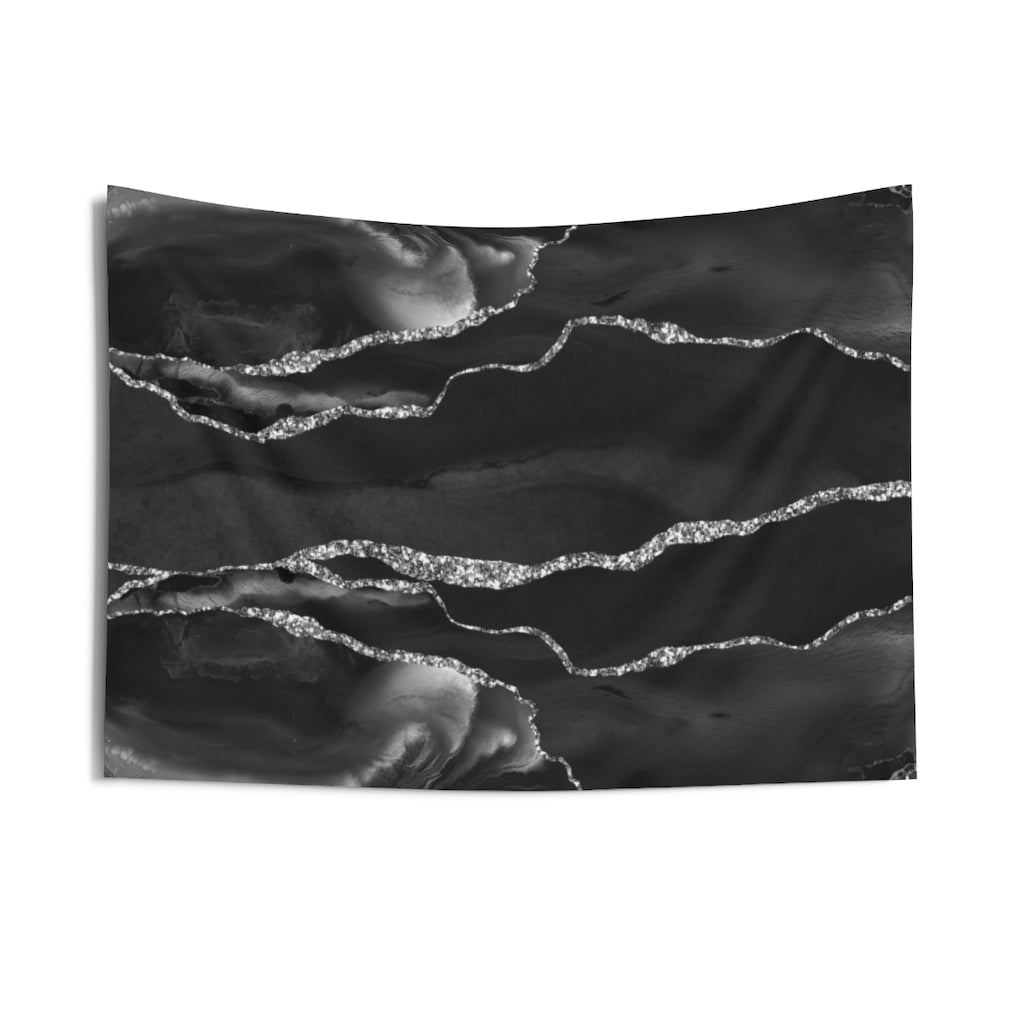 Abstract Tapestry | Black Grey Silver