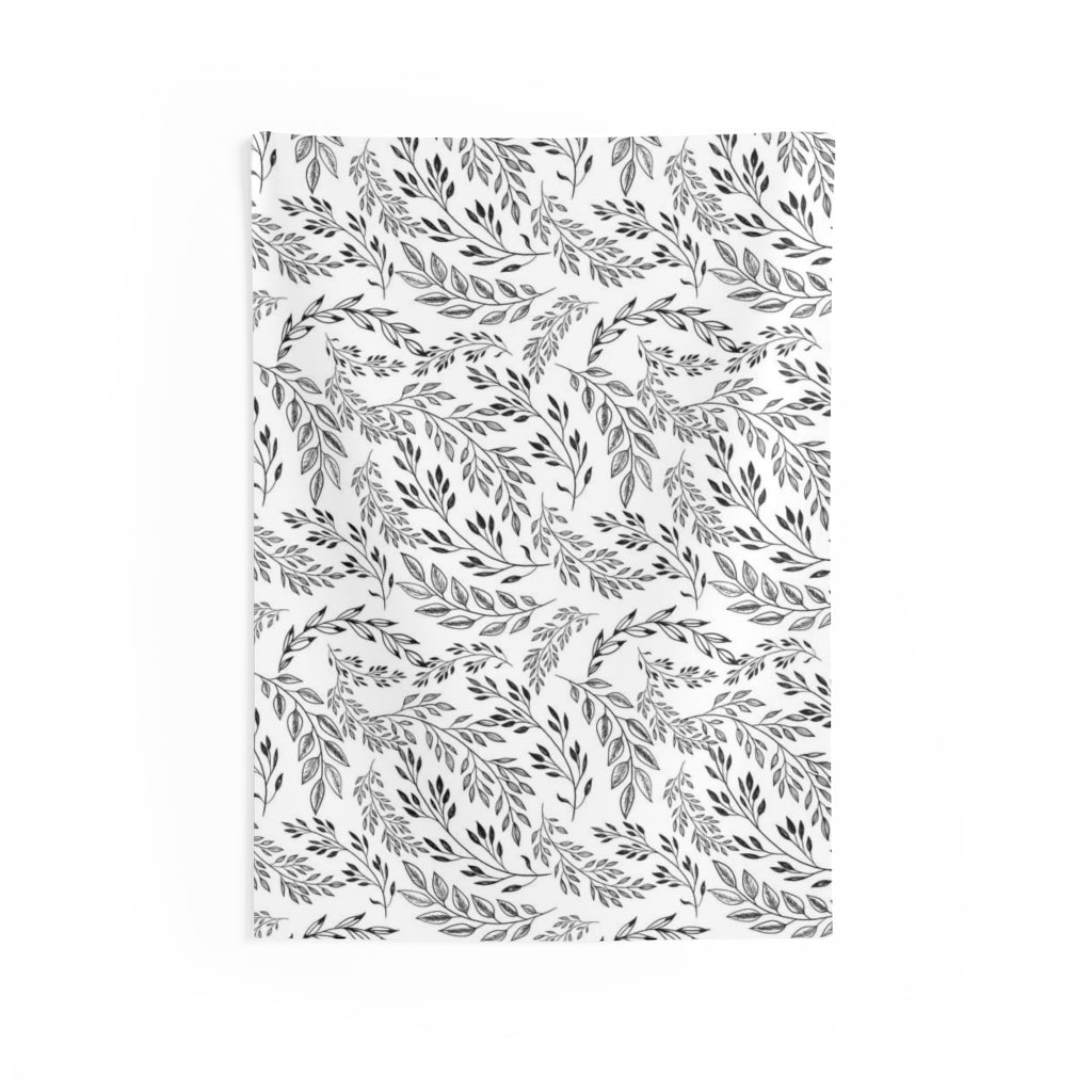 Floral Tapestry | White Black Leaves