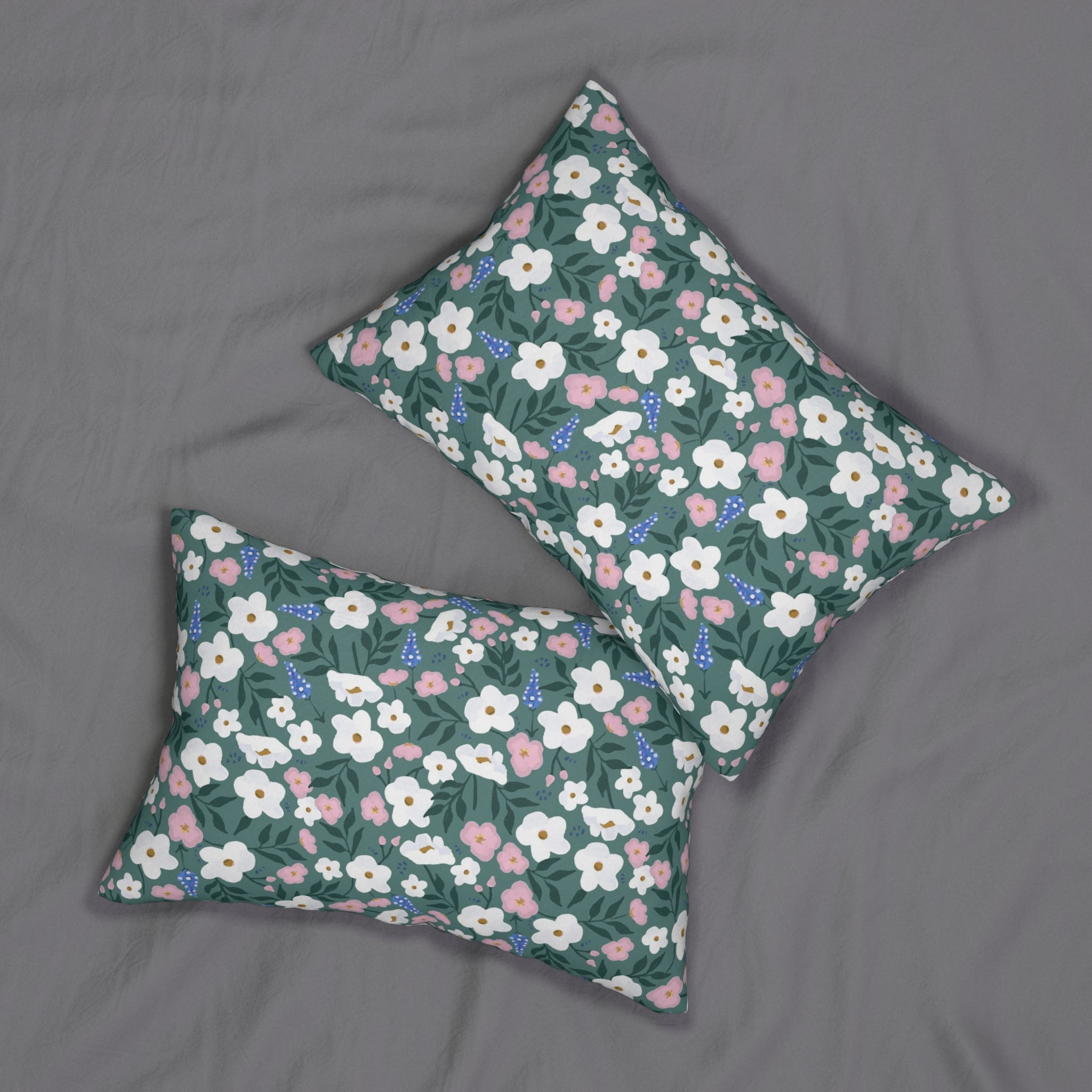 Boho Lumbar Pillow | White Blue Pink Floral