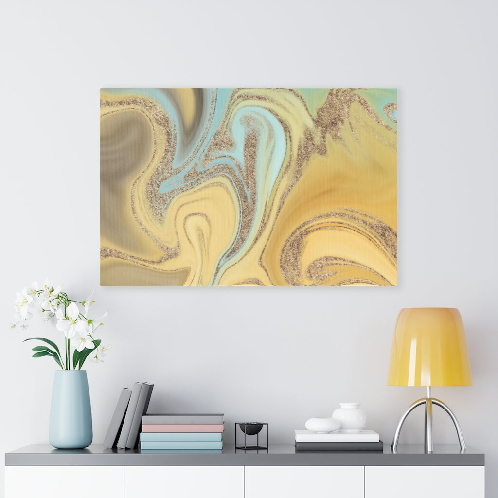 ABSTRACT WALL CANVAS ART | Mint Green Gold Yellow