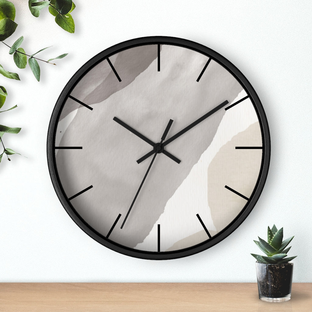 Wood,  Wall Clock, Gray Black 10"