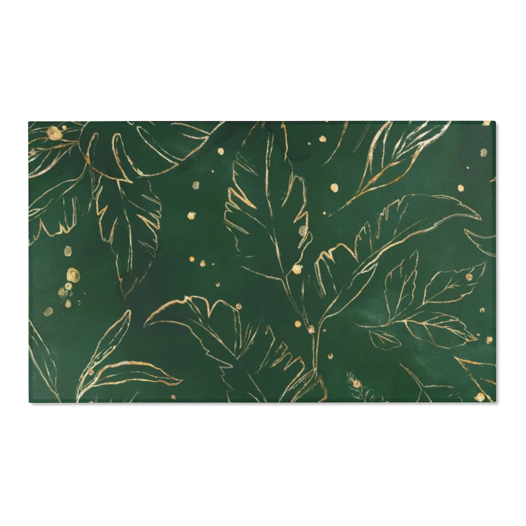 Floral Boho Area Rug | Gold Leaves