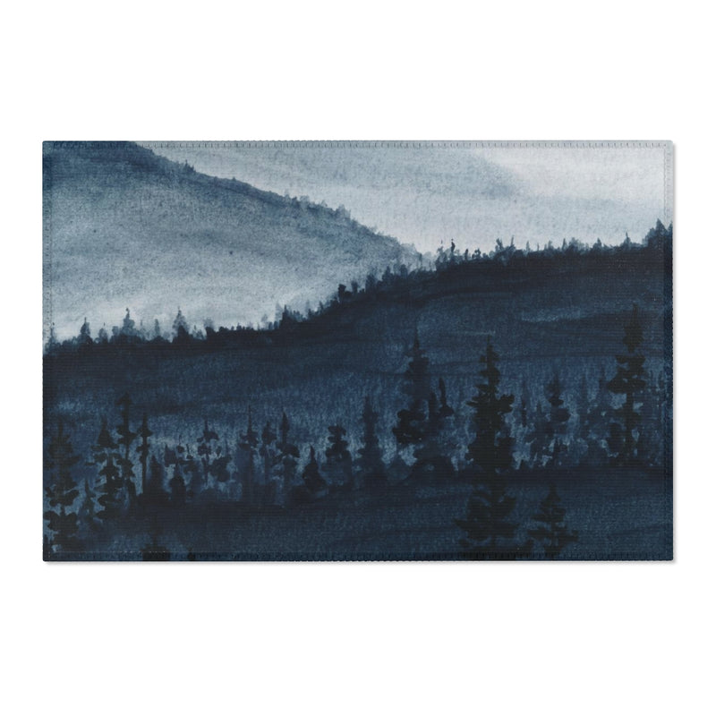 Landscape Area Rug | Indigo Blue Watercolor Mountains