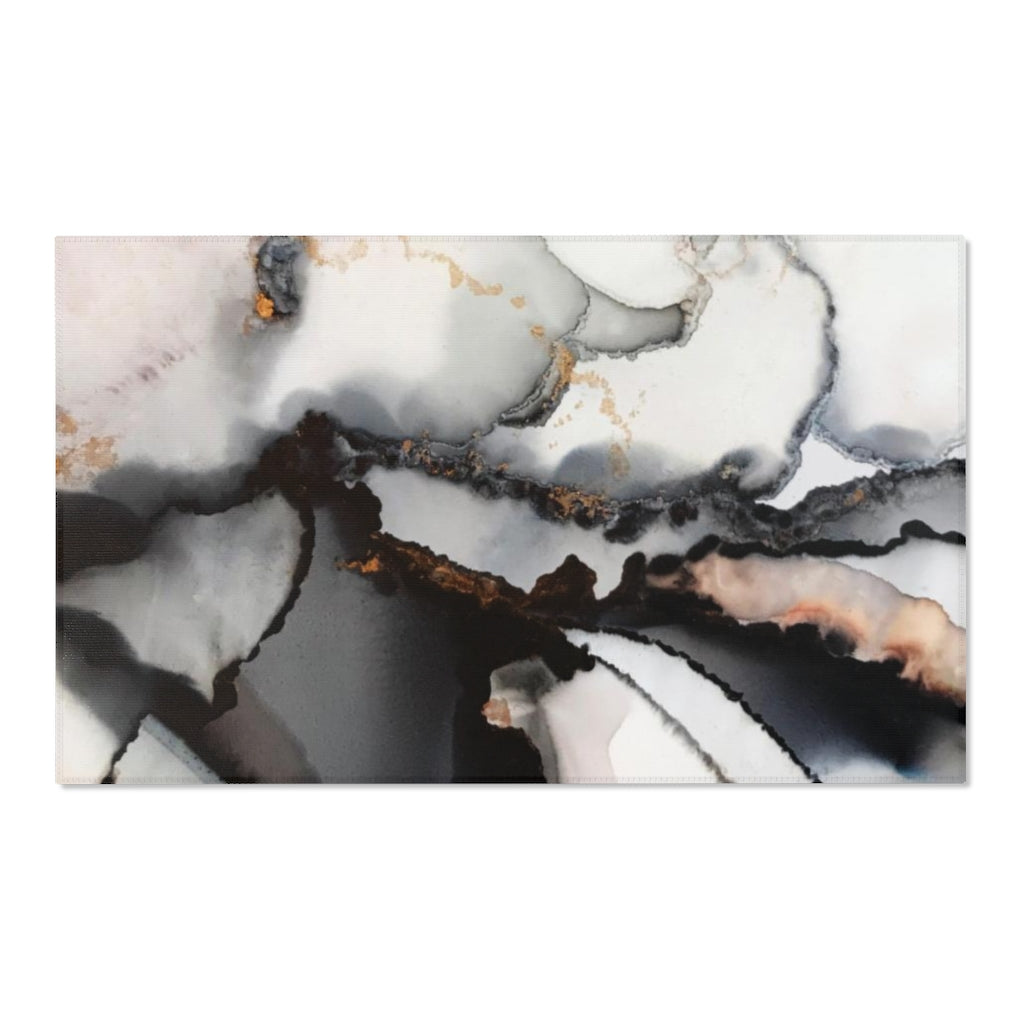 Abstract Area Rug | Black Gray Alcohol Ink