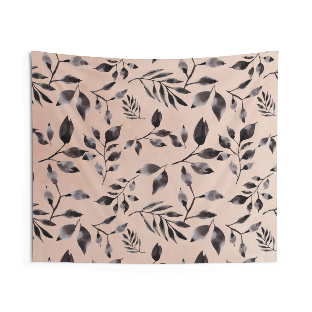 Floral Tapestry | Blush Pink Indigo Blue Leaves