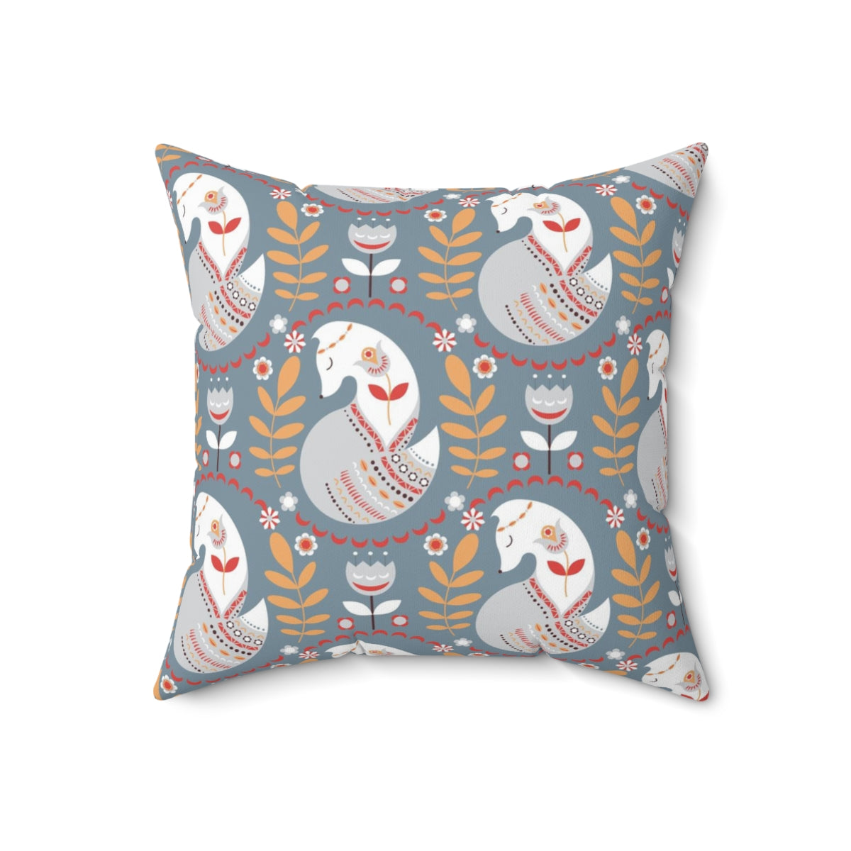 Scandi Nordic Boho Square Pillow Cover | Gray Blue White Fox