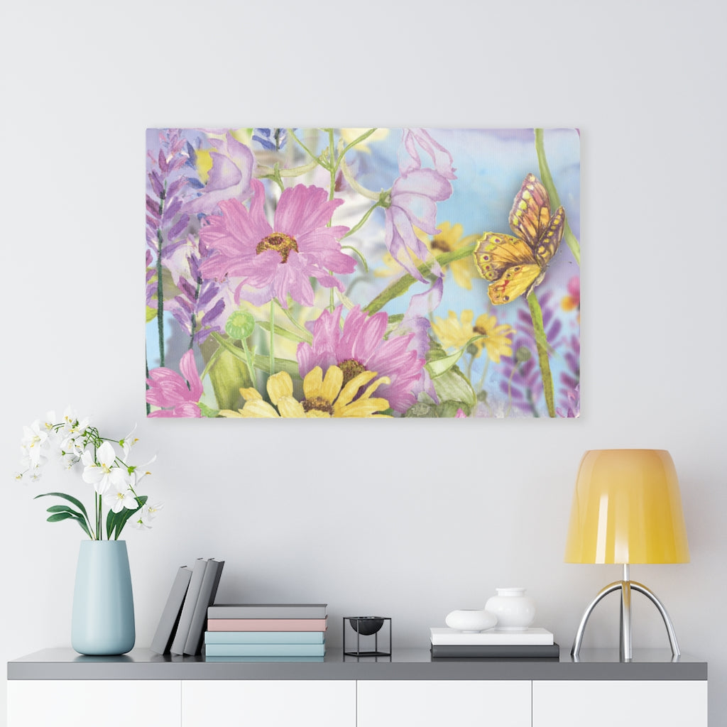 FLORAL WALL CANVAS ART | Purple Pink Yellow