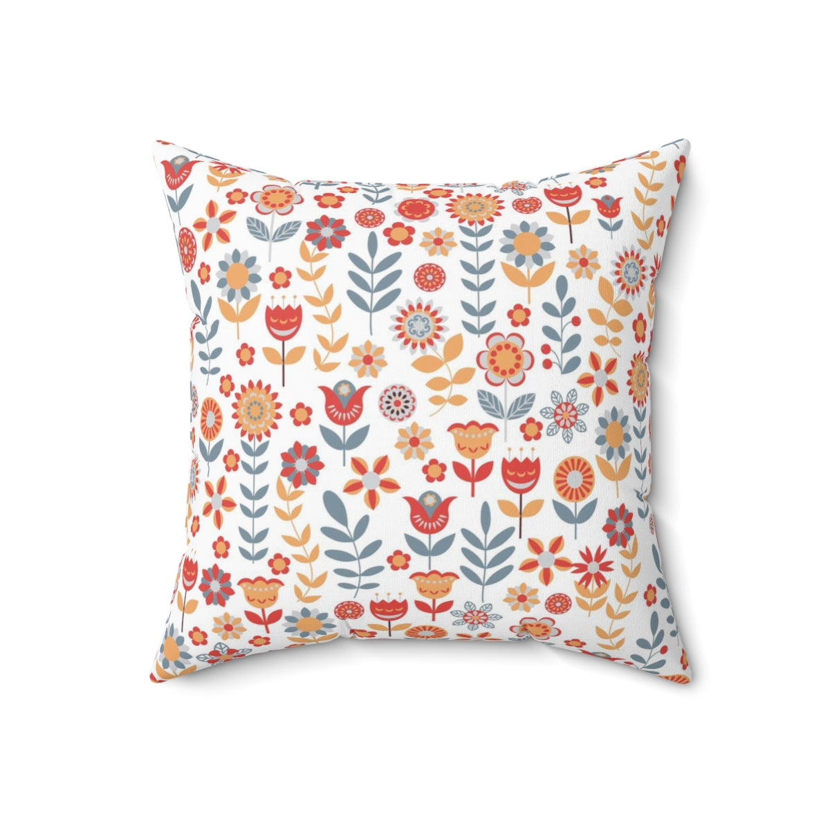 Scandi Nordic Boho Square Pillow Cover | White Blue Red Floral