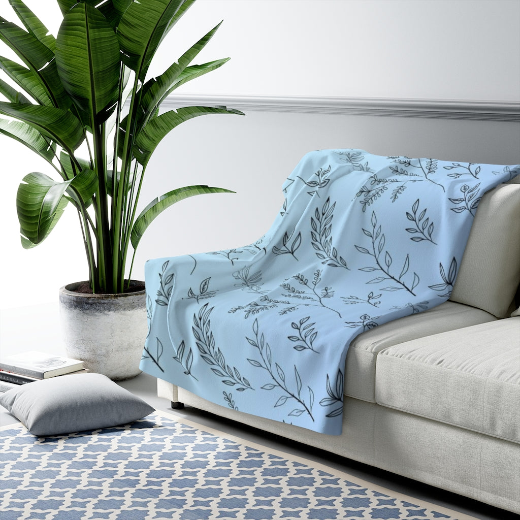 Floral Comfy Blanket | Blue Leaves