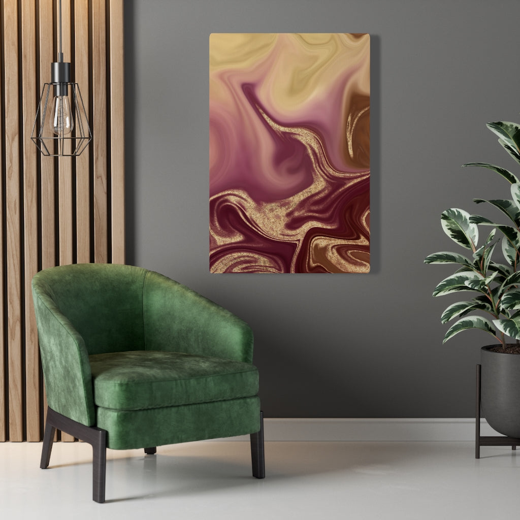 ABSTRACT WALL CANVAS ART | Burgundy Gold Marble