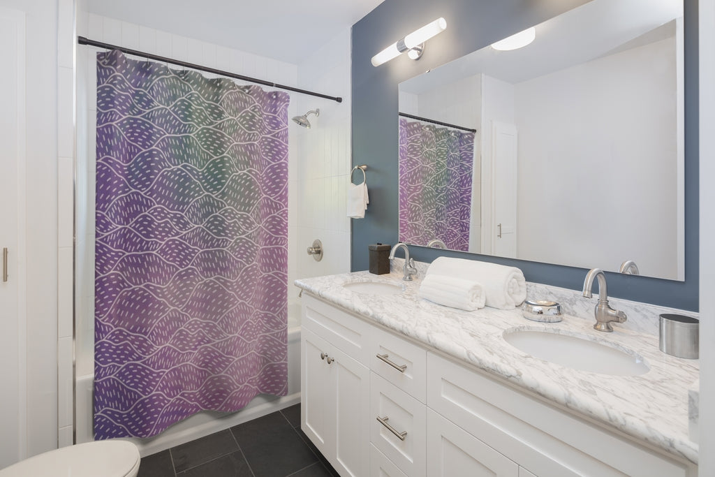 Abstract Shower Curtain | Purple Green Hills