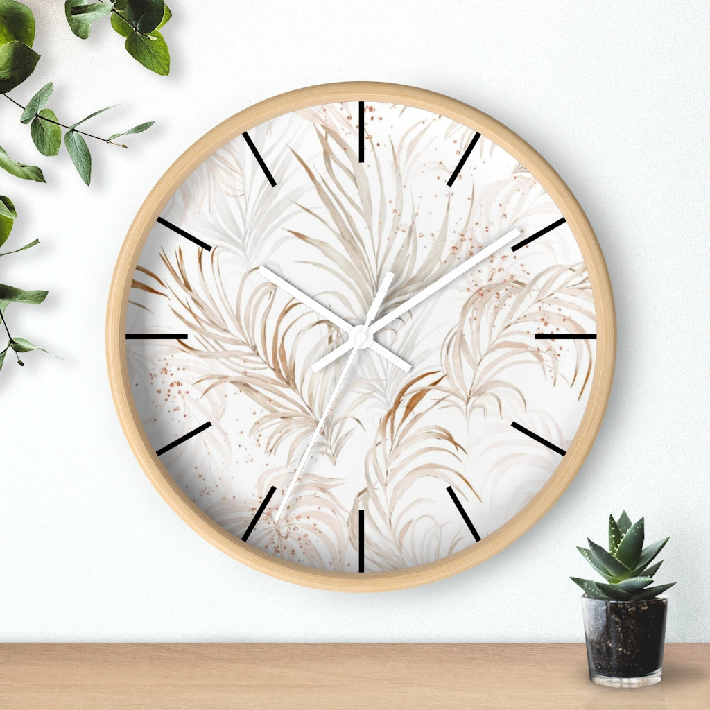 Floral 10" Wood Wall Clock | White Beige Leaves