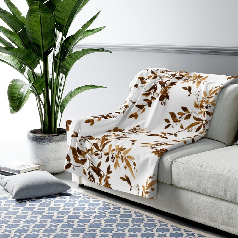 Floral Boho Comfy Blanket | Sienna Brown Leaves