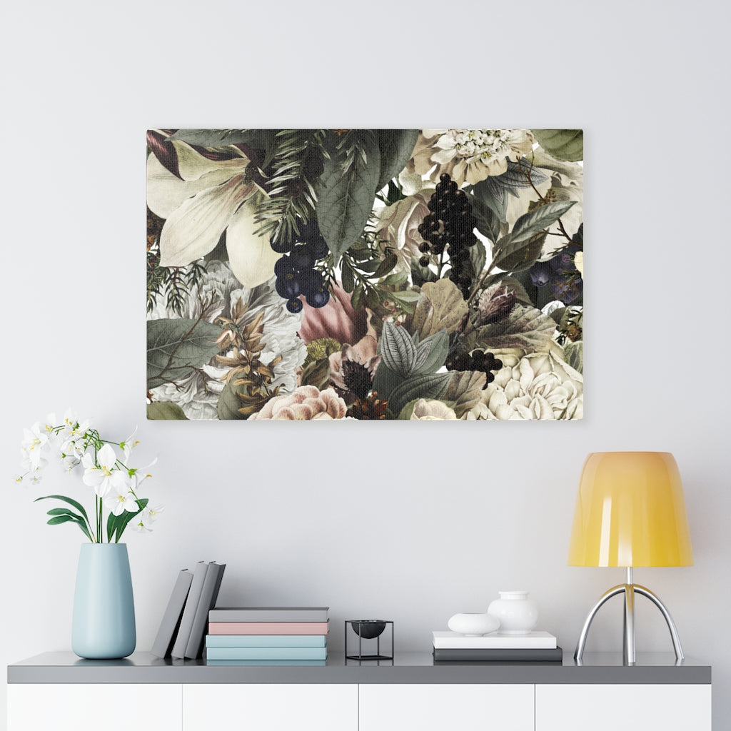 FLORAL CANVAS ART | Black White Green