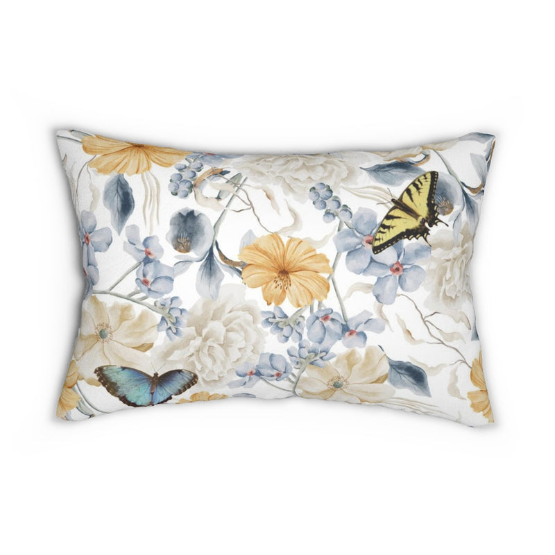 Floral Boho Lumbar Pillow | Yellow White Blue Butterflies