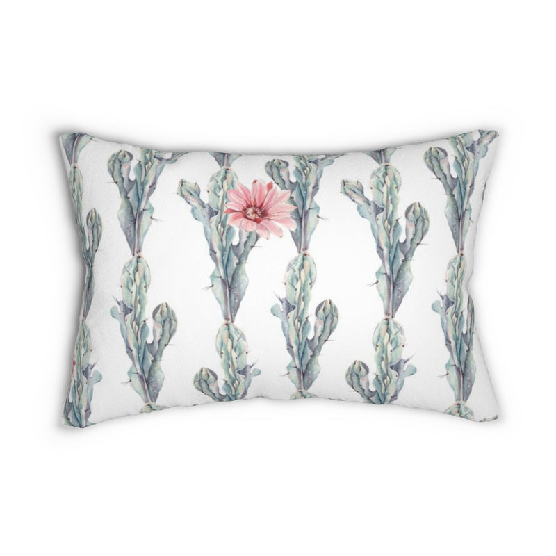 Floral Boho Lumbar Pillow | White Green Pink Cactus