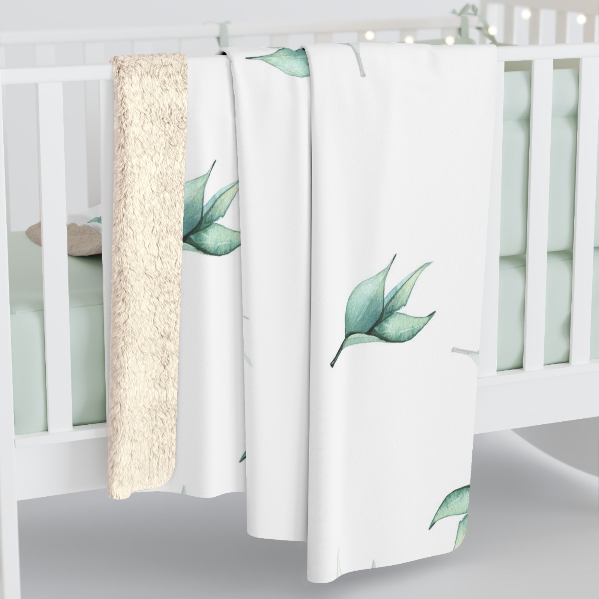 Floral Blanket | Sage Green White Leaves