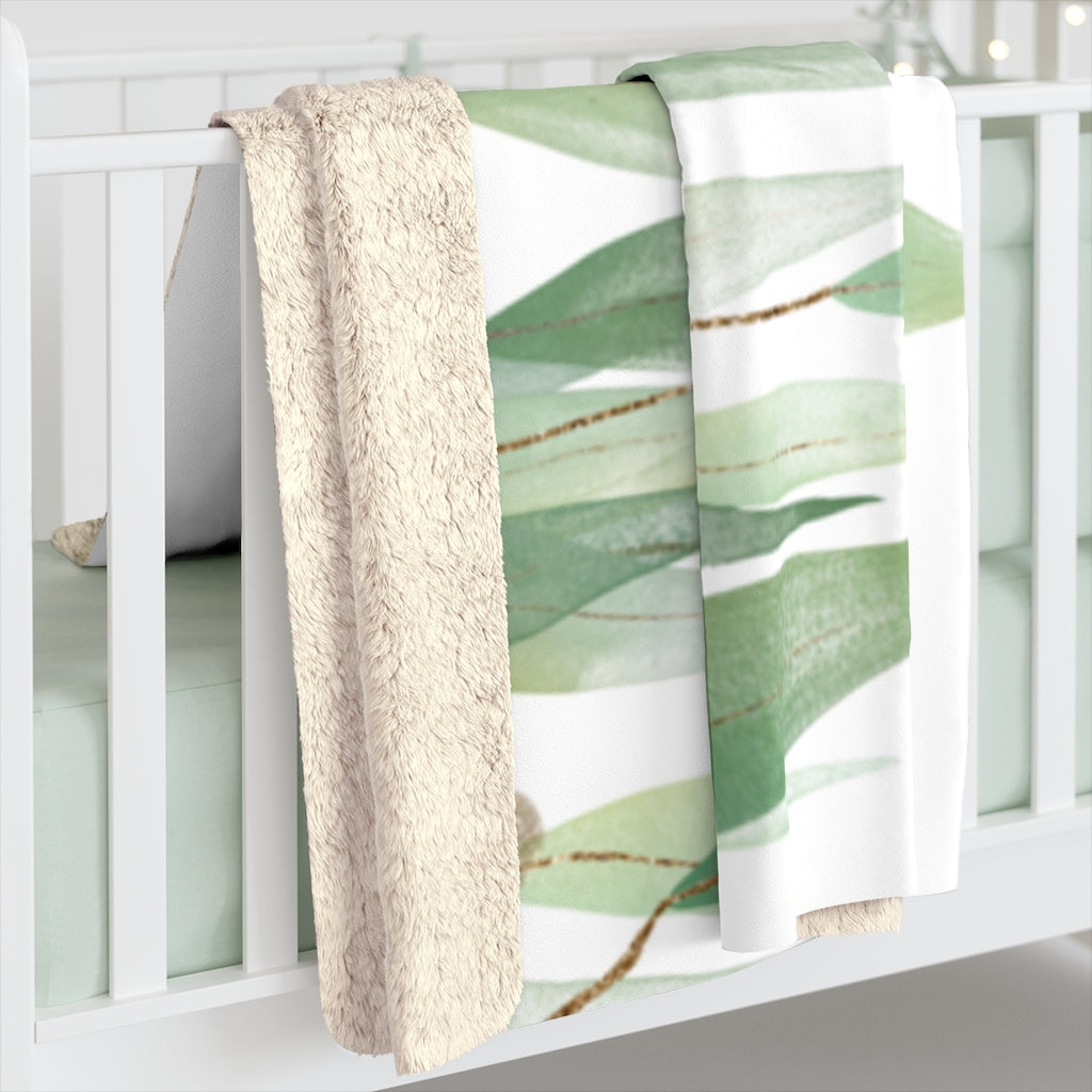 Eucalyptus Leaves, Green Gold White Blanket