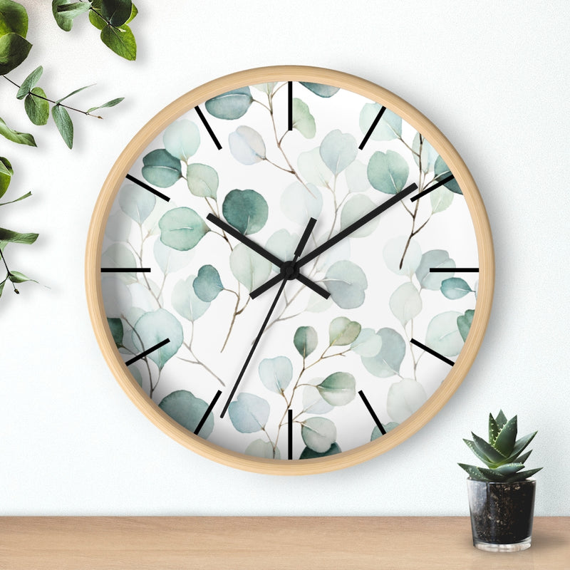 Wood, Floral Wall Clock, Eucalyptus 10"