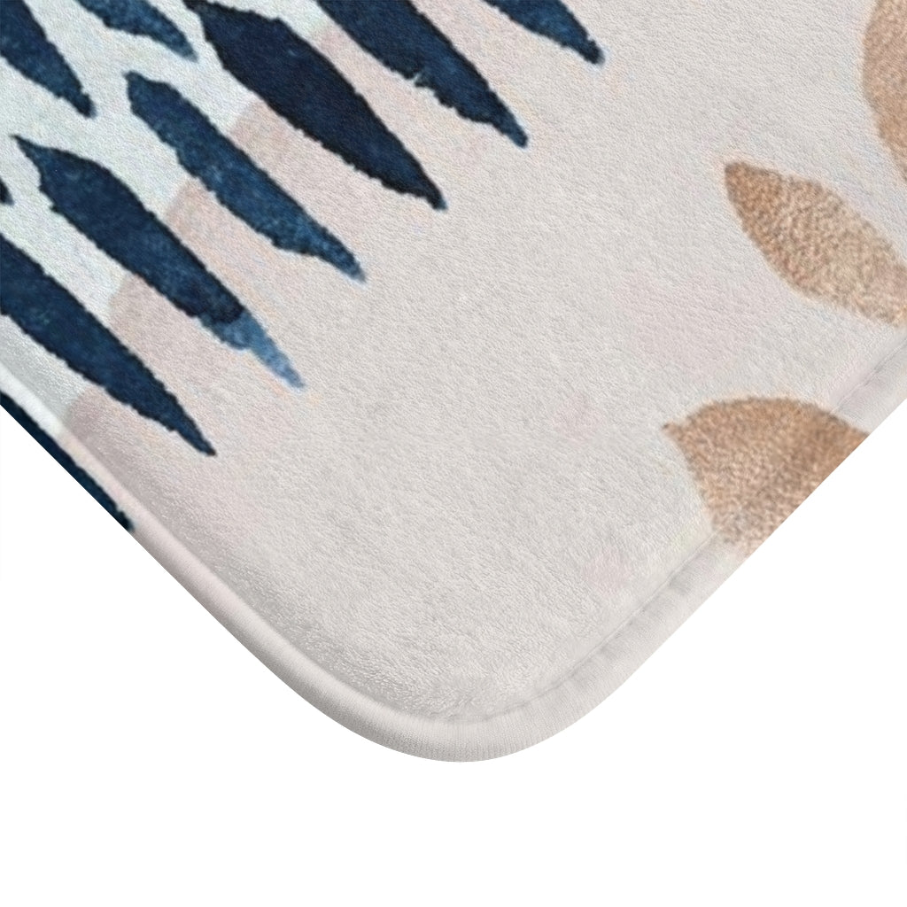 Abstract Boho Bath Mat | Cream Navy Blue Teal