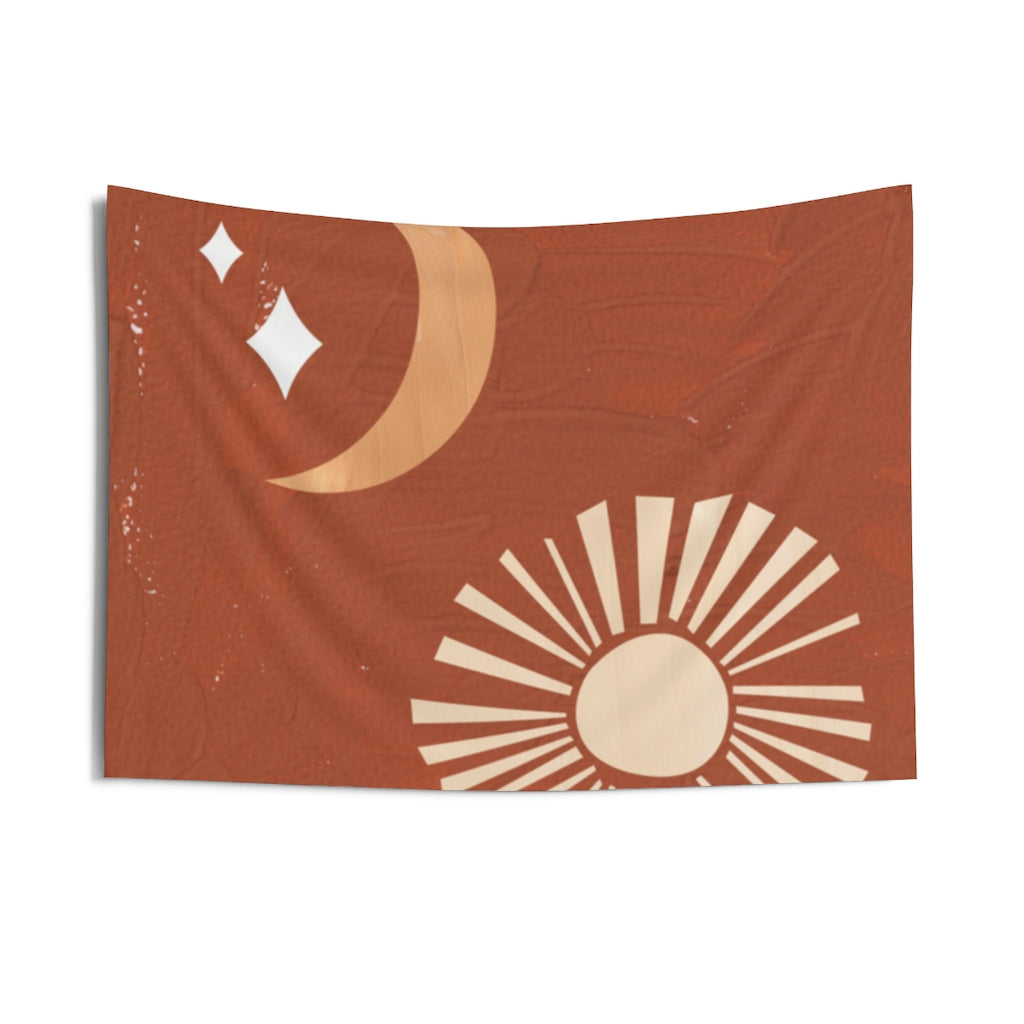 Abstract Tapestry | Moon Stars Terracotta Beige