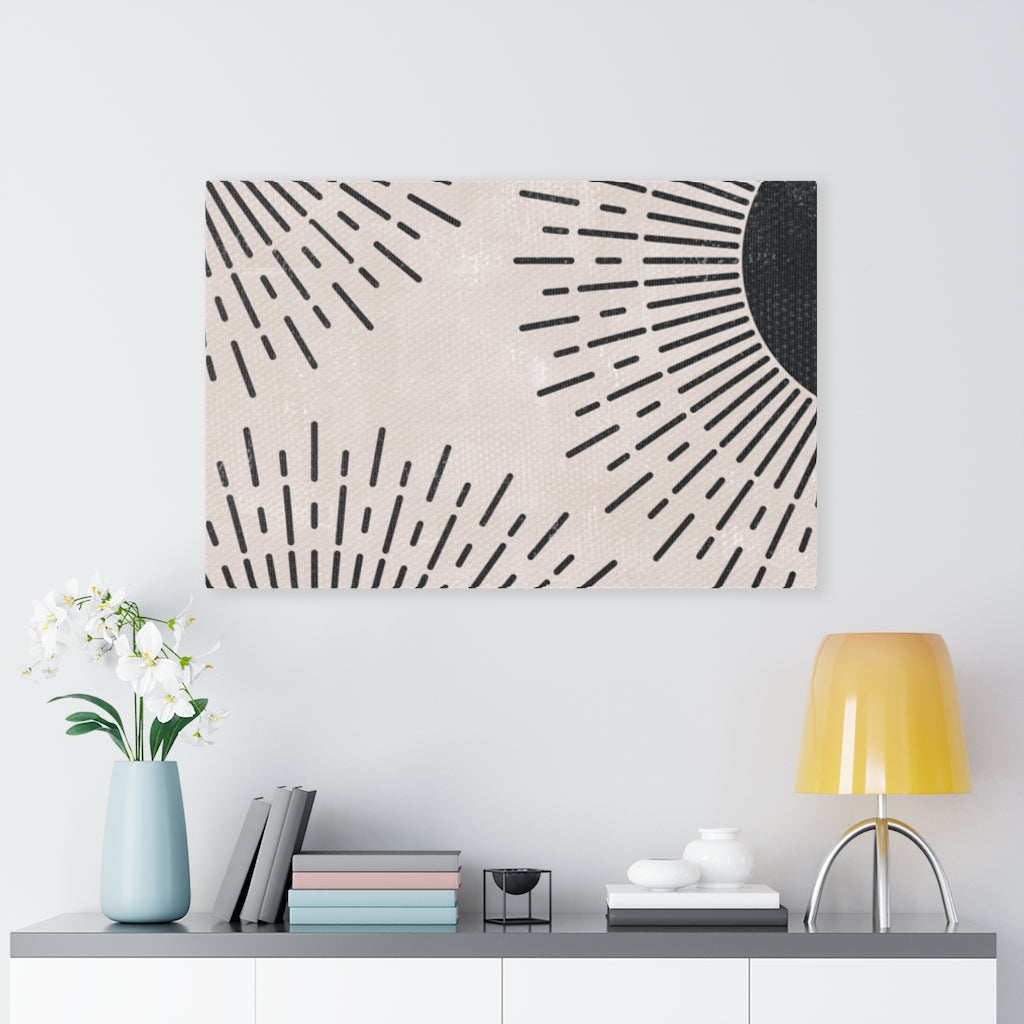 Abstract Canvas Art | Beige Black Sun