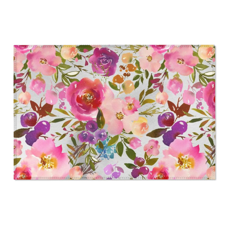 Floral Boho Area Rug | Gray Pink Red