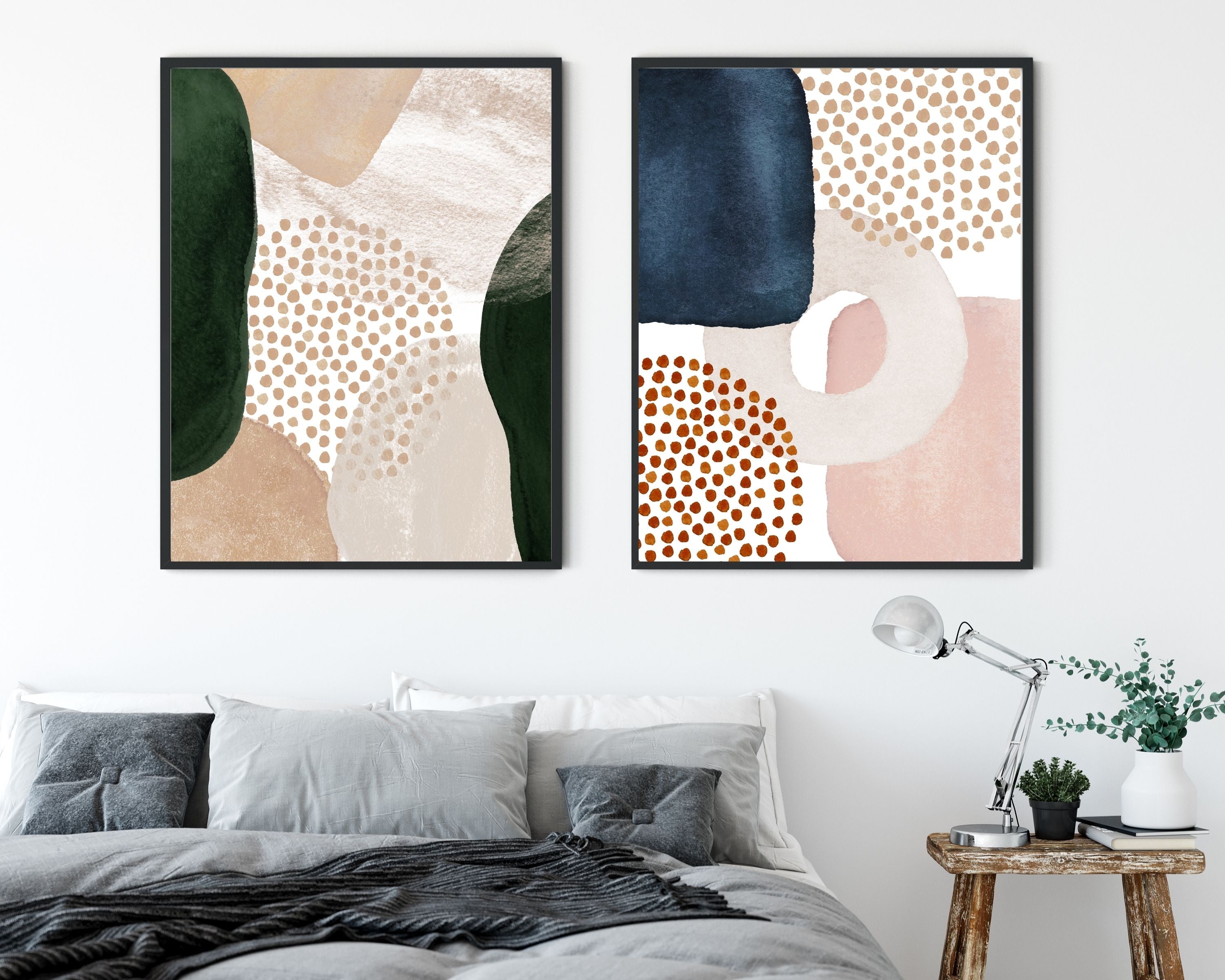 Abstract Boho Art Prints | Beige Emerald Green