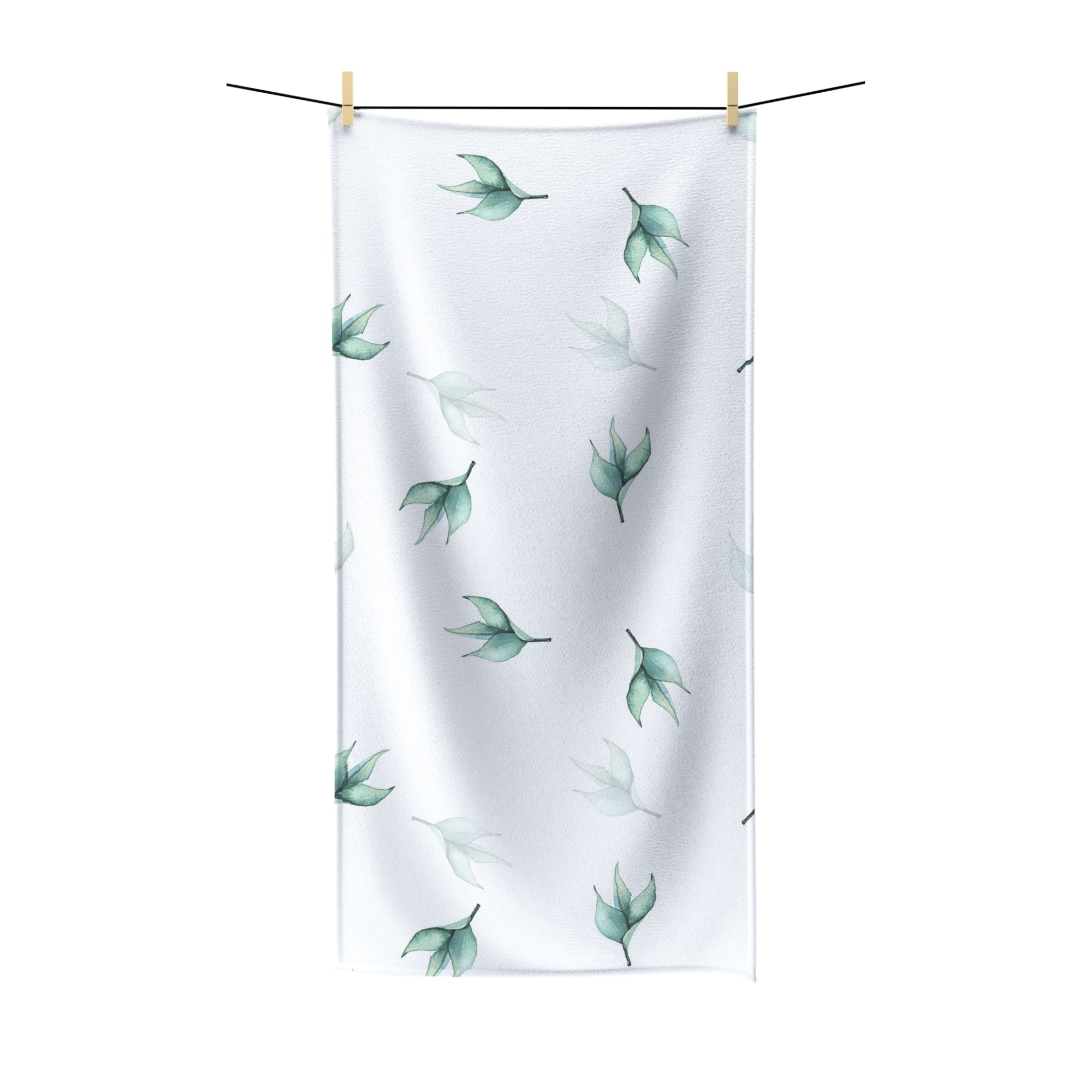 Floral Boho Bath Beach Towel | Sage Green Leaves, White