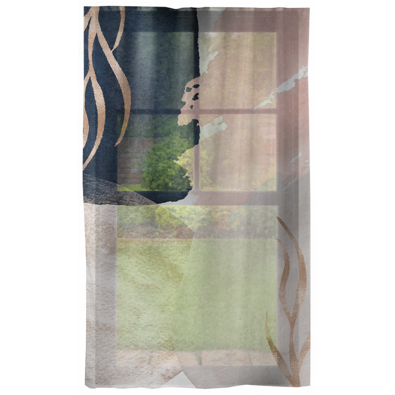 Abstract Window Curtains | Navy Cream Blush