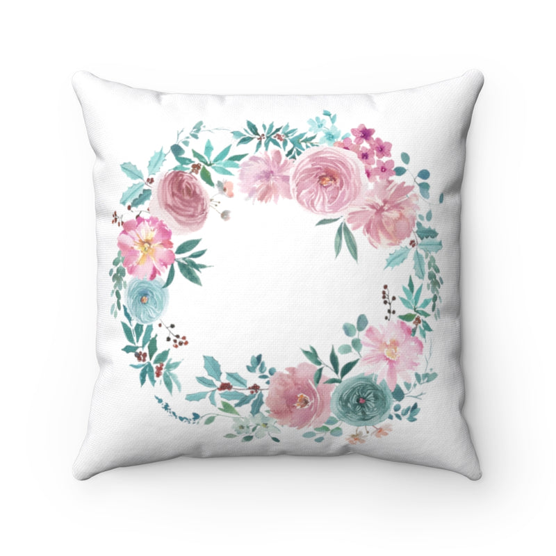 Floral Boho Pillow Cover |  White Teal Pastel Pink Peonies