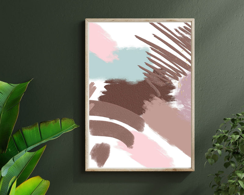Abstract Boho Art Prints | Brown Mint Green Pink