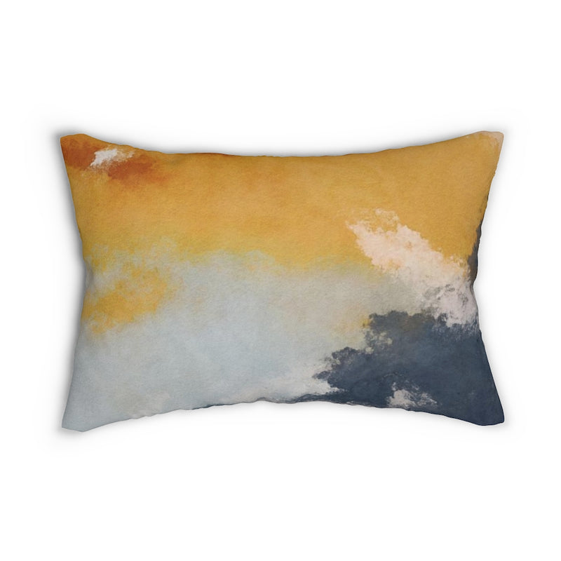 Abstract Boho Lumbar Pillow | Grey Blue Yellow