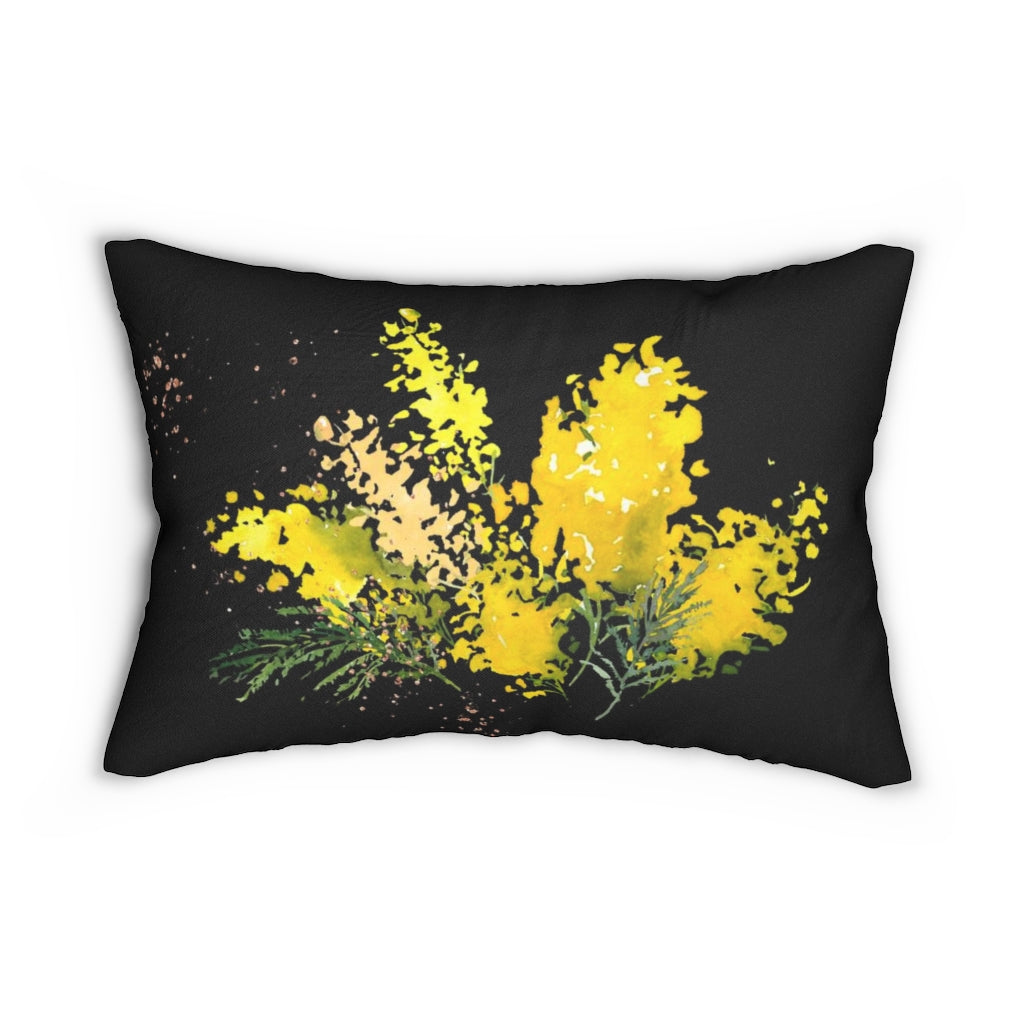 Floral Boho Lumbar Pillow | Black Yellow