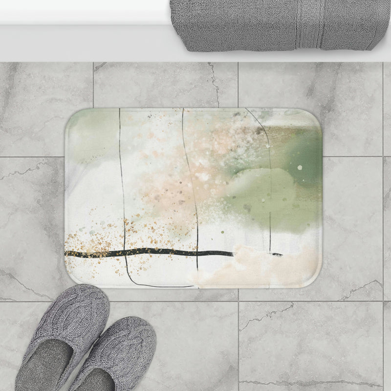 Abstract Boho Bath, Kitchen Mat | White Black Sage Green