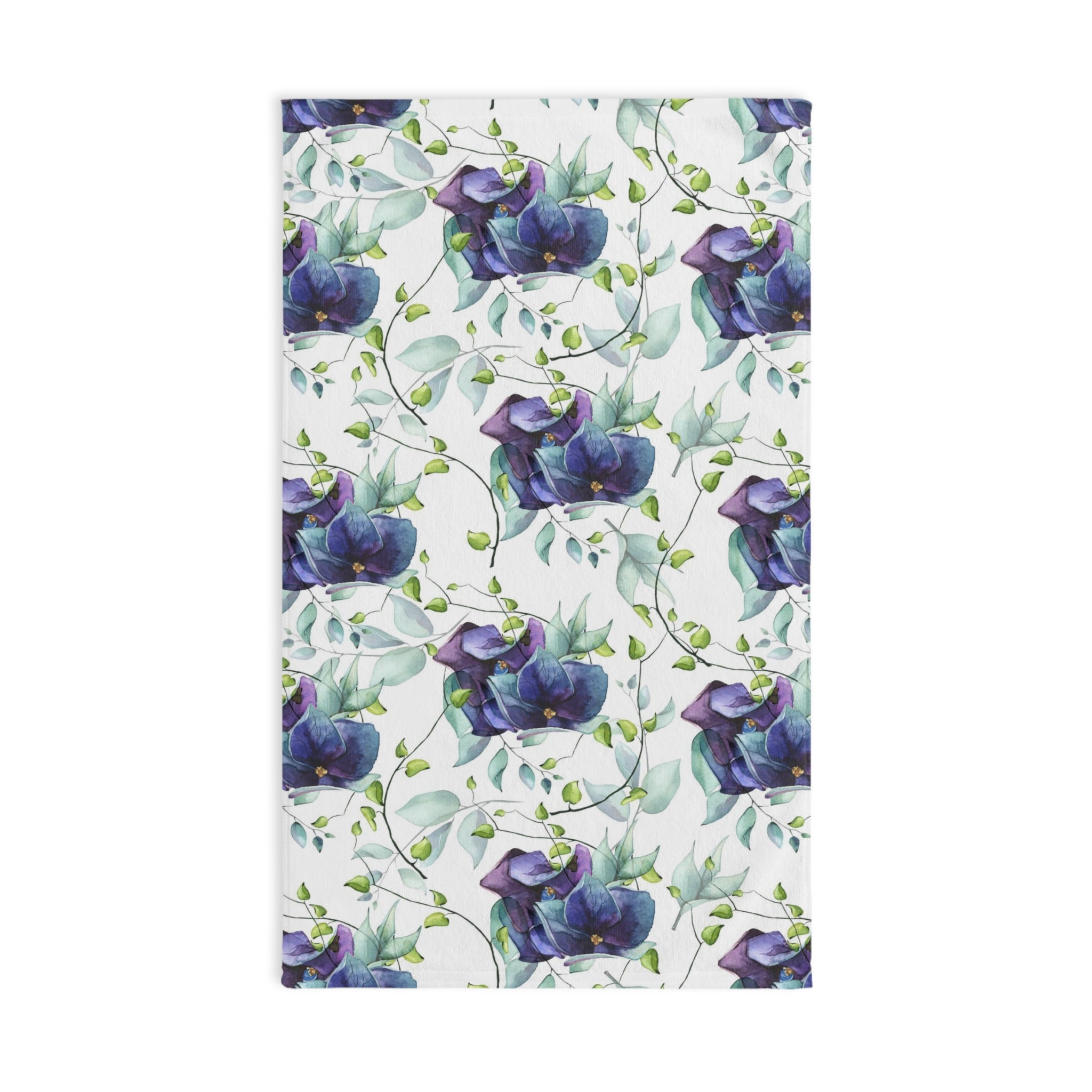 Floral Boho Kitchen, Bath Hand Towel | Sage Green, Purple Blue Jungle