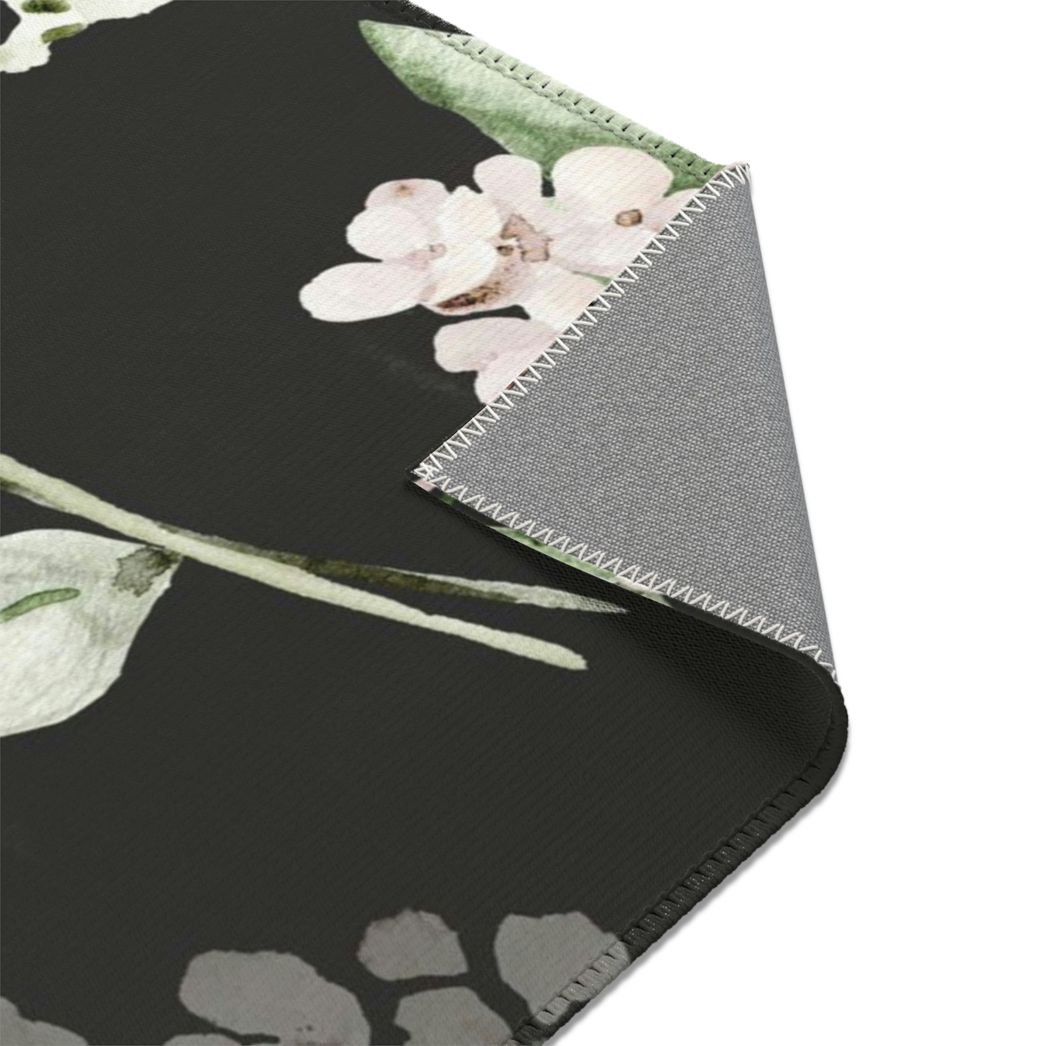 Floral Area Rug | Black Pink Peonies, Sage Green Botanical