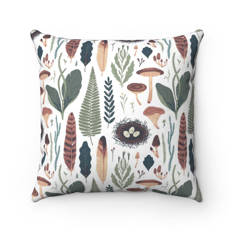 Boho Pillow Cover | Green Beige Brown | Leaves Mushrooms