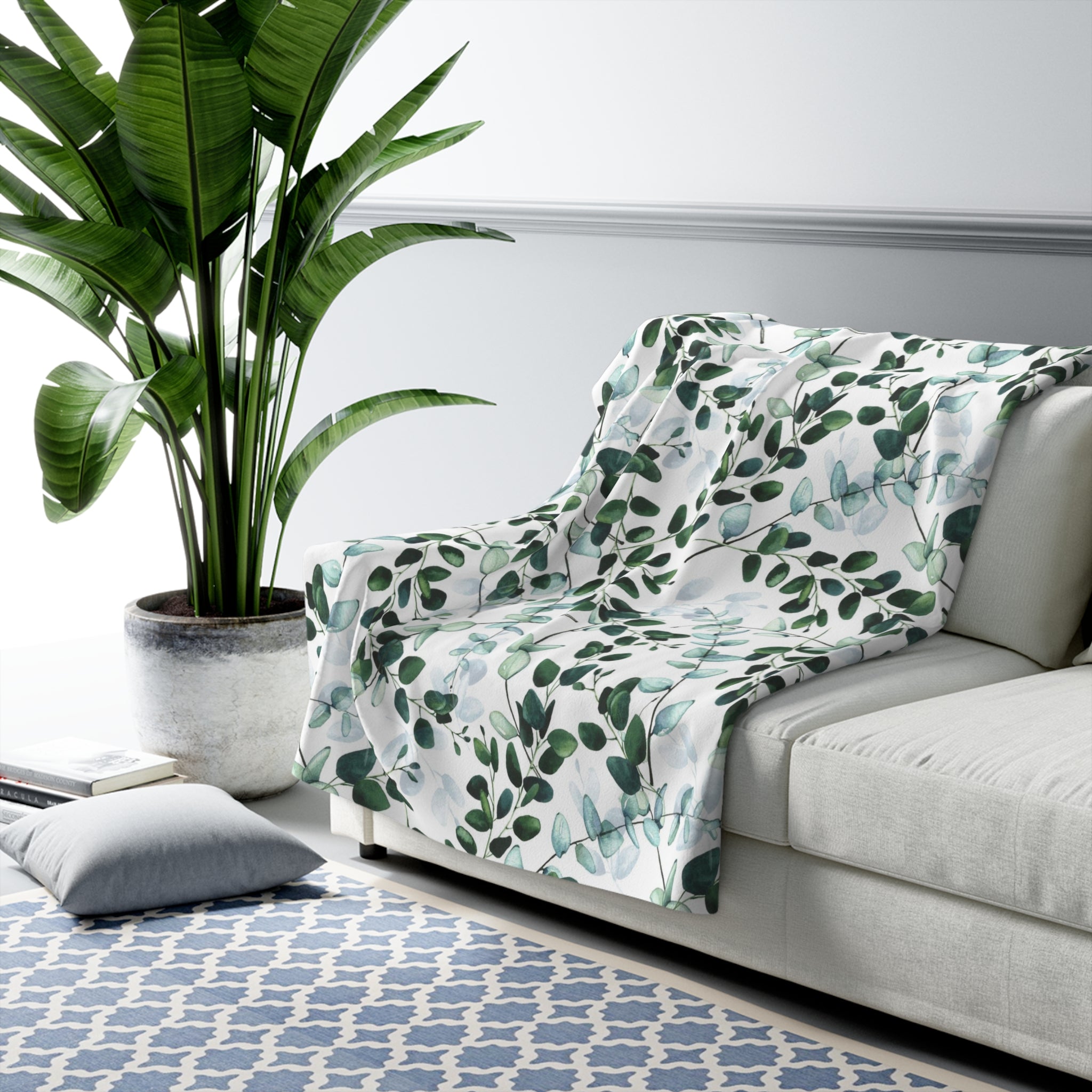 Floral Blanket | Forest Green White Leaves