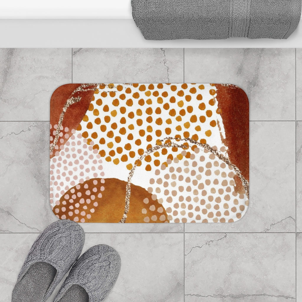 Abstract Boho Bath Mat | Burnt Orange Gold Dotted