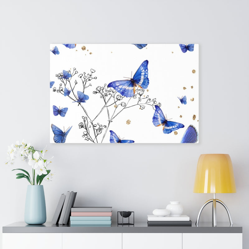 FLORAL CANVAS ART | White Blue Grey Butterflies