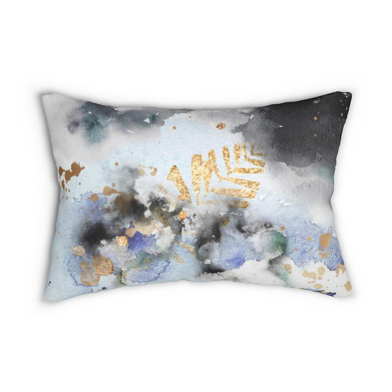 Abstract Boho Lumbar Pillow | White Pastel Blue Black Gold