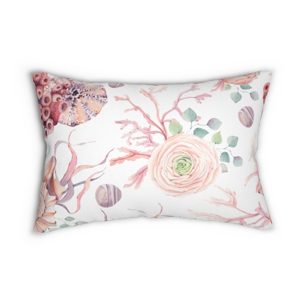 Whimsical Boho Lumbar Pillow | White Pink | Sea Creatures